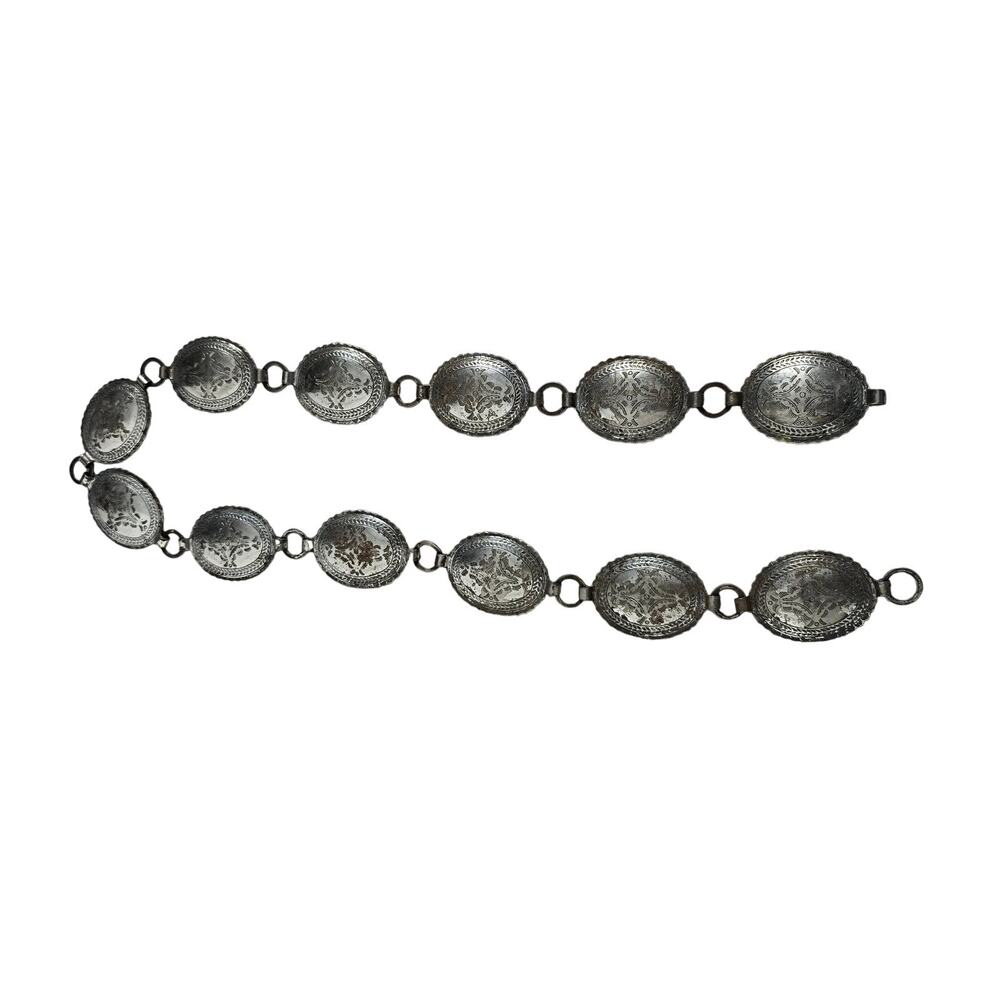 Vintage 1950s Sanford Sancrest Southweatern Silver-Tone Link Concho Belt 34"